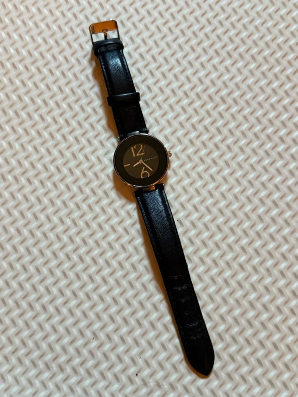 Anne Klein Black Leather‎ Strap Watch with Gold Accents
